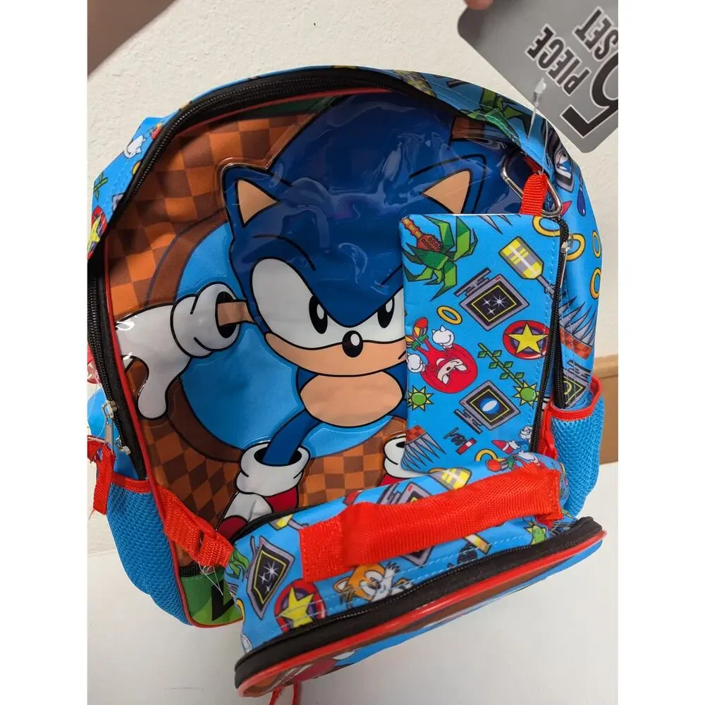 Sonic the Hedgehog 5-piece backpack set lunch bag water bottle